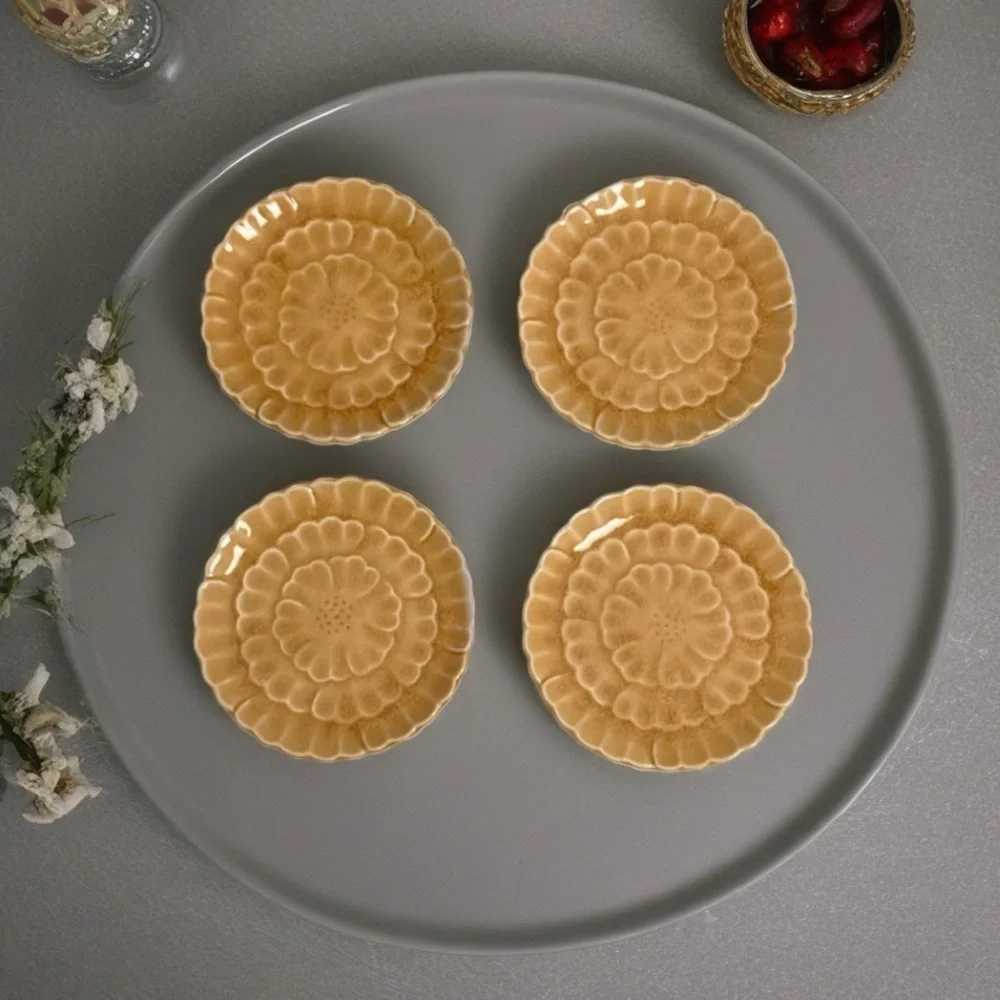 Pottery Barn ceramic, Asian Flower Small Appetizer plates set of 4